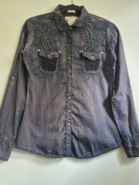 Roar Top Womens Medium IVEY Tribal Gothic Embroidered Lace Rhinestone Western M